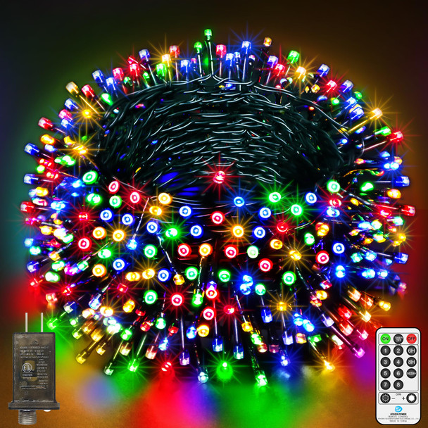 Christmas Lights Multicolor, 196 FT 500 LED Outdoor Waterproof Christmas Tree Lights with Timer 8 Modes, Green Wire Plug Fairy Lights Indoor Twinkle String Lights Xmas Decorations