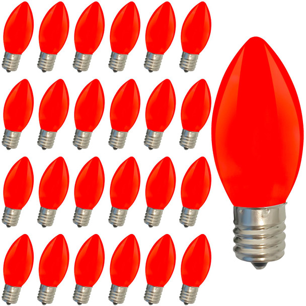 25 Pack Christmas Light Bulbs, C9 Ceramic Red Replacement Bulbs, C9 Outdoor String Lights Replacement Bulbs, C9/E17 Candelabra Base, 7 Watt