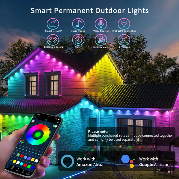 Permanent Outdoor Lights, 100FT LED Eaves Lights with 72 Smart RGB Outdoor Lights, with 75 DIY Scene Modes IP67 Waterproof, For Halloween Decorations, Christmas, Work with Alexa, Google Assistant
