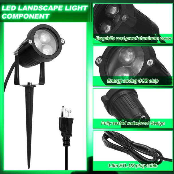 4 Pcs Christmas Spotlights Outdoor Green Spot Lights for Yard，Green Halloween Lights Green Landscape LED Lighting 12W IP66 Waterproof Spot Lights for Christmas Decorations St. Patrick's Day