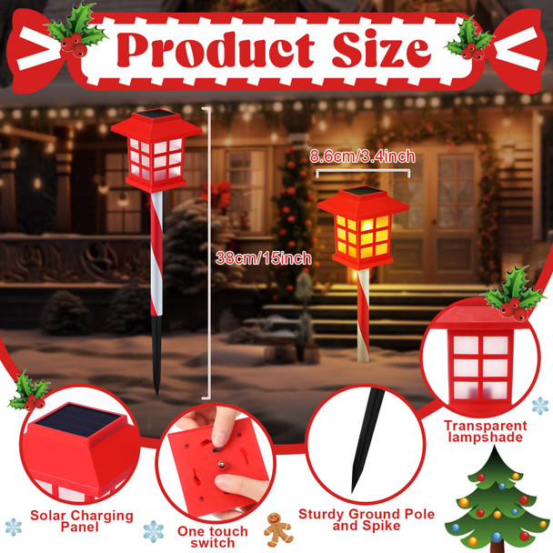6 Pack Solar Chrismas Pathway Lights Outdoor Waterproof LED Landscape Lights Decoration Candy Cane Stake Light for Garden Yard Patio Lawn Driveway Walkway (Warm White,6)