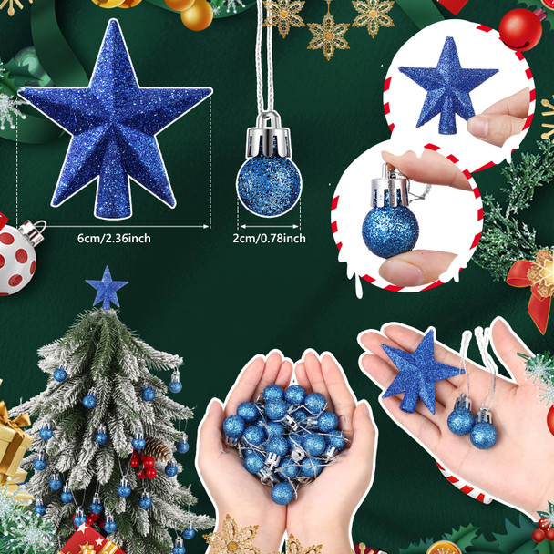25 Pcs Mini Christmas Tree Ornaments Set 0.79 Inch Glitter Christmas Ball Christmas Tree Topper Star Xmas Tree Hanging Ornaments for Party Decoration(Blue)