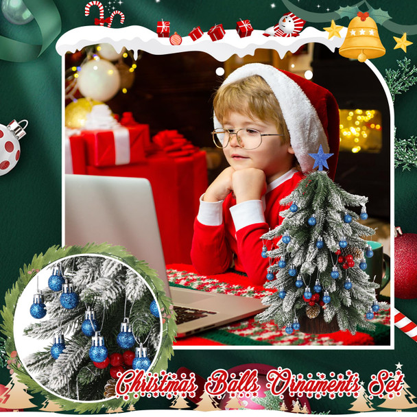 25 Pcs Mini Christmas Tree Ornaments Set 0.79 Inch Glitter Christmas Ball Christmas Tree Topper Star Xmas Tree Hanging Ornaments for Party Decoration(Blue)