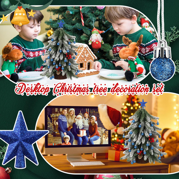 25 Pcs Mini Christmas Tree Ornaments Set 0.79 Inch Glitter Christmas Ball Christmas Tree Topper Star Xmas Tree Hanging Ornaments for Party Decoration(Blue)