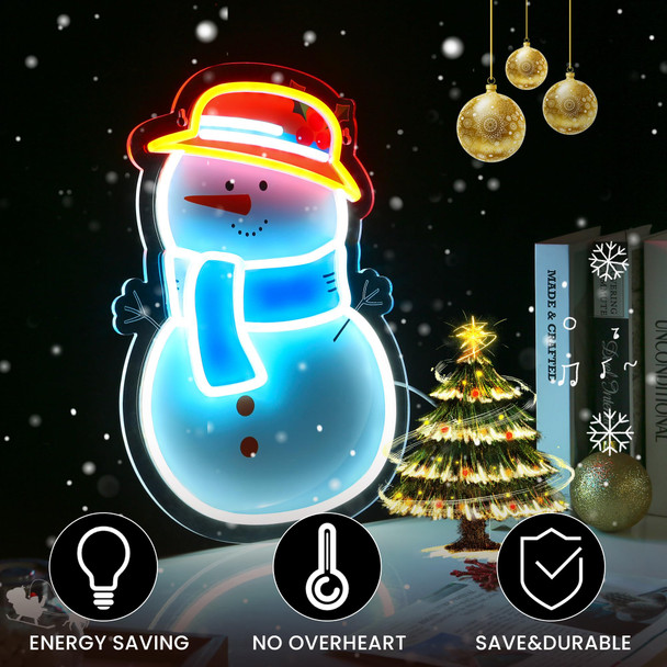 Snowman Neon Sign Christmas LED Sign Light with Acrylic Board,Art Wall Decorative Night Light for Indoor Party Kids Bedroom Wedding Bar Pub Club Christmas Decor