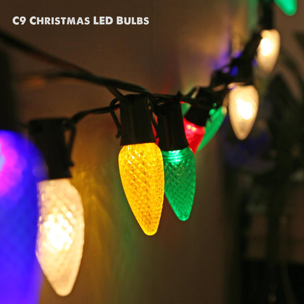 25 Pack C9 Led Replacement Light Bulbs Christmas, C9 Shatterproof Led Bulbs for Christmas String Lights, E17 Candelabra Base, Commercial Grade Dimmable Holiday Bulbs, Multicolor