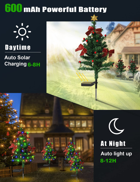 Solar Christmas Decorations Trees Lights Outdoor Waterproof, 40LED-Lights Solar Yard Decorative, Solar Stake Lights Xmas Tree Garden Decor with Constant & Flashing Modes for Pathway Lawn Patio, 2PCS