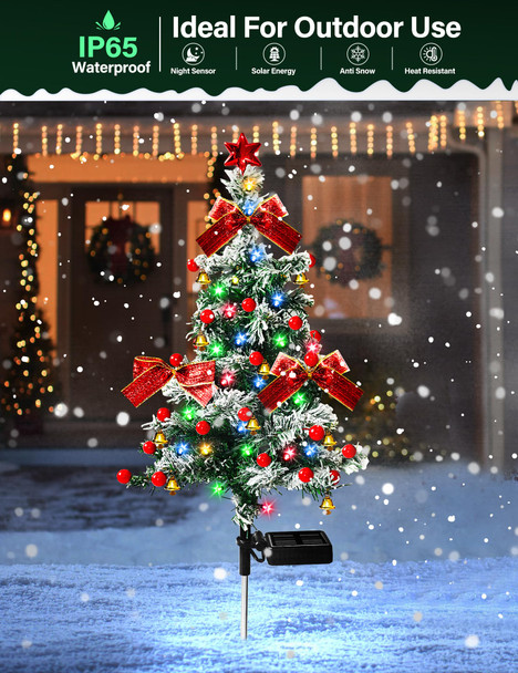 Solar Christmas Trees Lights Outdoor Decoration Waterproof, 40LED Small Solar Power Xmas Tree Pathway Lights, Solar Garden Decorative Stake Lights Yard Decor with Snow 2 Modes for Path Lawn Patio,2PCS