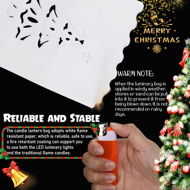100 Set Luminary Paper Bags with Flameless Tea Lights Christmas Flameless Candle with Luminaries Candle Bag LED Tea Light for Birthday Wedding Halloween Christmas Thanksgiving Party Decor (Tree)