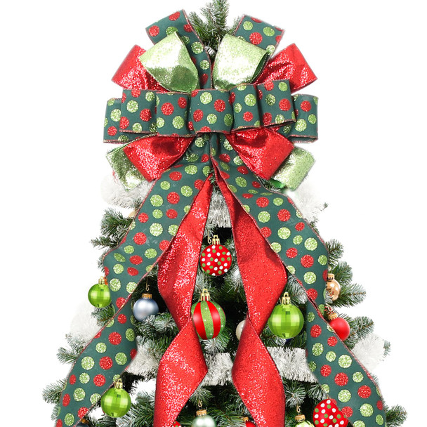 Christmas Tree Topper Wreath Bow Large Green Christmas Bow Tree Topper with Red Green Dot Patterned Bow for Xmas Ornament Holiday Home Wedding Thanksgiving Indoor/Outdoor Decoration 52"x13" Christmas Tree Topper Wreath Bow Large Green Christmas Bow Tree Topper with Red Green Dot Patterned Bow for Xmas Ornament Holiday Home Wedding Thanksgiving Indoor/Outdoor Decoration 52"x13"