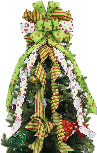 Christmas Tree Topper,45"x12" Large Green Christmas Bow Tree Decor, Red Green Dot Polyester Bow for Xmas Ornament for Family, Wedding, Indoor Outdoor Thanksgiving Christmas Decoration Christmas Tree Topper,45"x12" Large Green Christmas Bow Tree Decor, Red Green Dot Polyester Bow for Xmas Ornament for Family, Wedding, Indoor Outdoor Thanksgiving Christmas Decoration