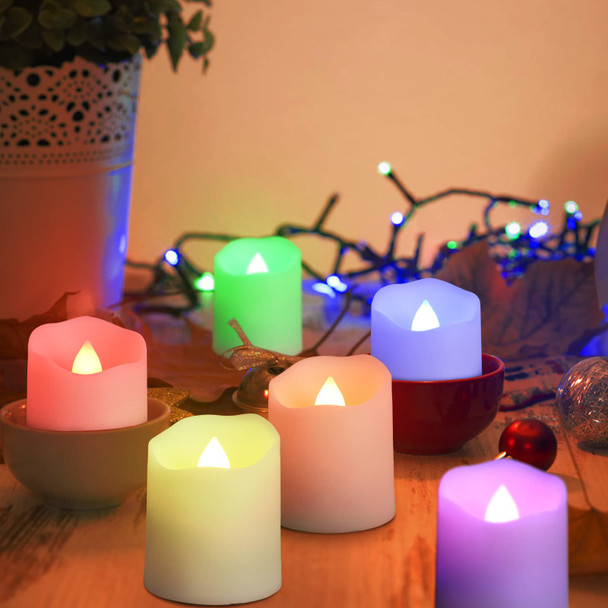 6 Pack USB Rechargeable Flameless Tea Lights Color Changing with Remote & Timer LED Fake Votive Candles Tealight with USB Cable, Halloween Party Christmas Table Decor
