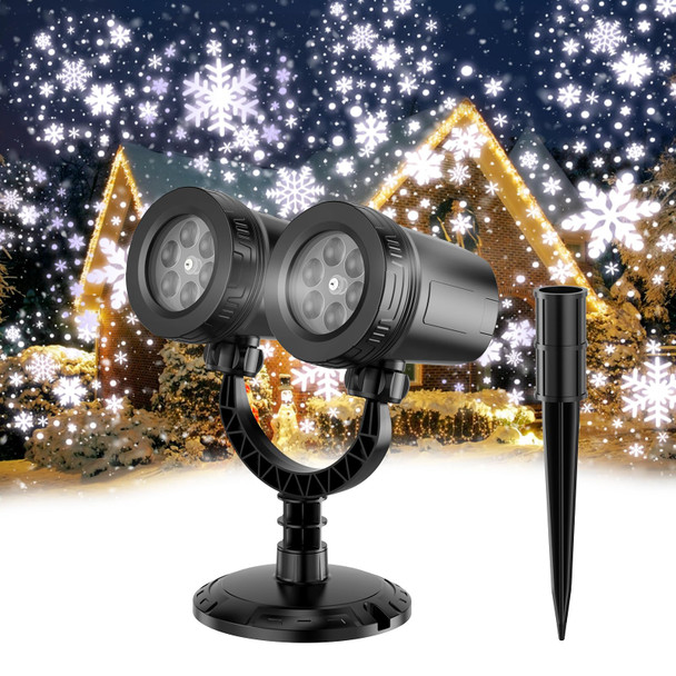 Snowflake Christmas Projector Light Outdoor - d Double Head Projection Design, IP65 Waterproof LED Christmas Light Projector for Xmas Holiday Party Patio Garden Yard Decoration