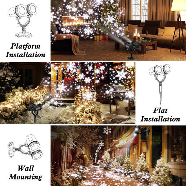 d Dual-Head Christmas Snowflake Projector Light Outdoor,IP65 Waterproof Christmas LED Projector Light Outside,180° Rotation Projector for Indoor,Patio Wall Window Decorations