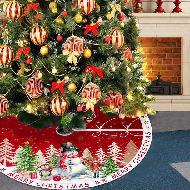 Christmas Tree Skirt 48 Inches,Snowman Xmas Tree Skirts for Christmas Happy Year Party Home Farmhouse Decor,Merry Christmas Tree Skirts for Christmas Decorations