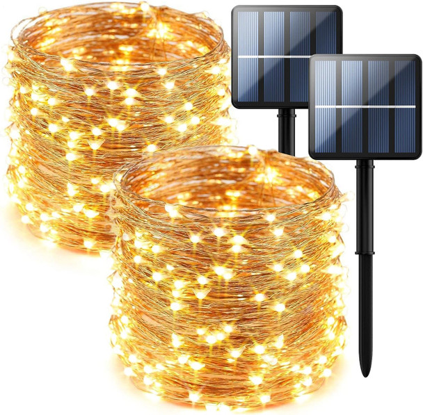 2-Pack 200 LED Solar String Lights for Outside,Solar Fairy Lights for Outside Waterproof,Solar String Lights Outdoor with 8 Modes for Christmas Tree,Balcony, Party,Wedding Decorations (Warm White)