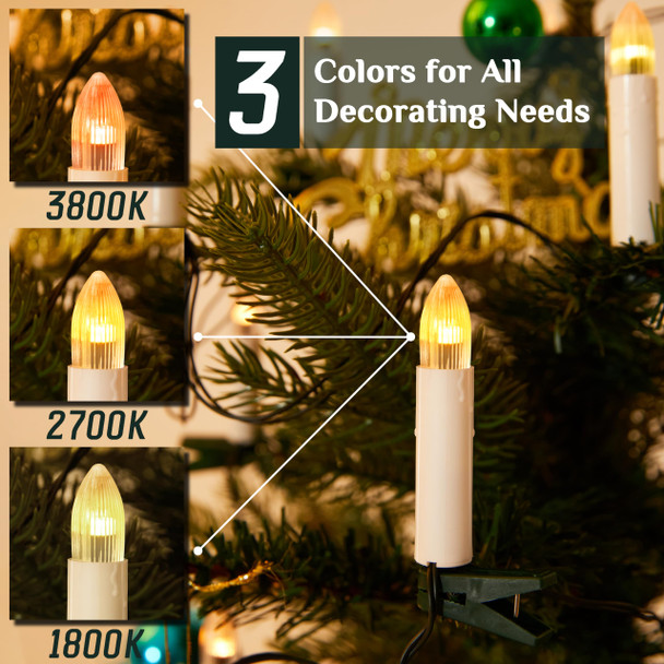 50 Pcs Christmas Flameless Candles Lights, Candle Lights with 3 Color & 11 Mode Remote Control, 3D Flickering LED Candle String Lights for Christmas Trees, Fireplaces, Church, Wedding