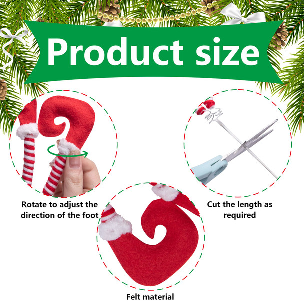 6 PCS Christmas Elf Legs Picks-Elf Feet Tree Ornaments with Fixed Wire-Striped Plush Stuffed Elf Leg Picks for Christmas Tree Party Home Decorations