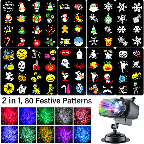 Christmas Projector Lights Outdoor d, 4/6/8 Themes Patterns Adjustable Holiday Projector, 2 in 1 LED Halloween Projector Lights Outdoor for Halloween, Christmas Decorations