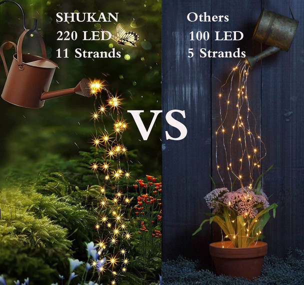 220 LED Solar Firefly Bunch Lights, 8 Flashing Modes, Fairy Copper Wire Waterproof String Lights, Decorative Vine Solar Watering Can Lights, Outdoor Garden Tent Christmas Decor (Warm White)