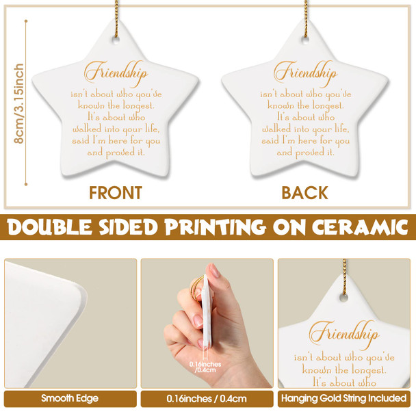 12 Pcs Friend s Ceramic Star Ornament, Christmas Tree Ornaments Star Shaped Keepsake Hanging Sign with Golden Strings and Black Velvet Bags for Friend Woman