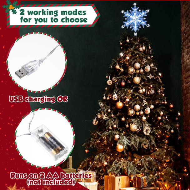 13 Pcs Christmas Snowflake Star Tree Topper Lighted Xmas Treetop with Hanging Icicle Crystal Christmas Tree Ornaments,Christmas Tree Decorations Year Party Supplies(White, Fresh)