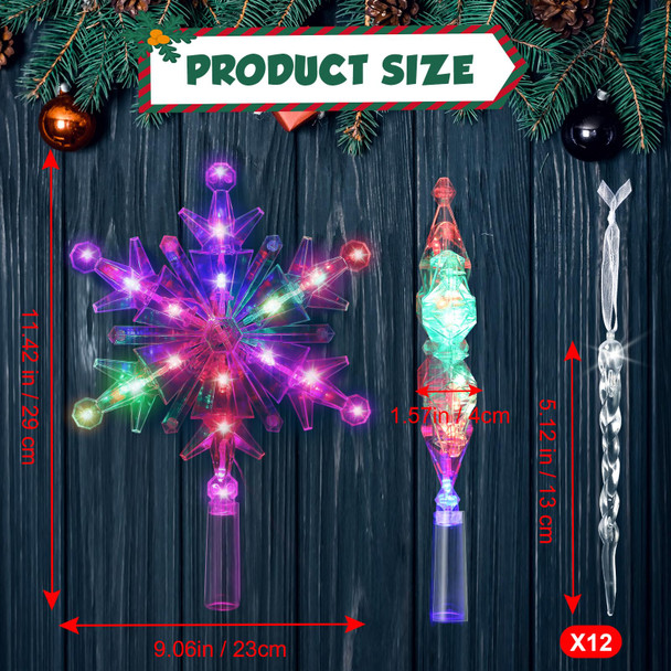 13 Pcs Christmas LED Light Snowflake Tree Topper Lighted Xmas Treetop with Hanging Crystal Icicle Snowflake Christmas Tree Ornaments,Christmas Tree Decorations Supplies(Colorful, Cute)