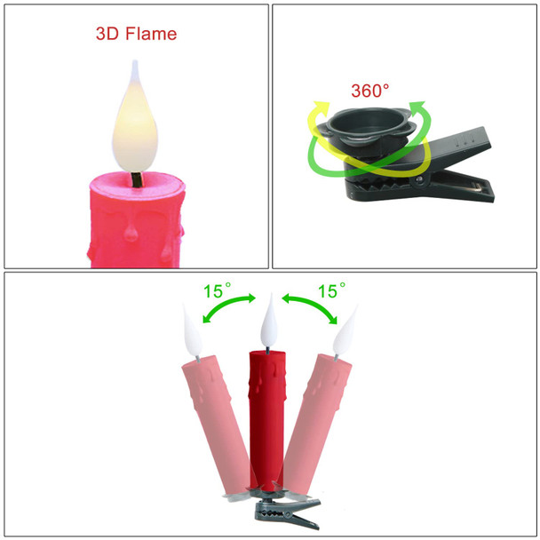 LED Taper Candles Pack of 10 Flameless 3D Flickering Taper Candles Battery Operated Taper Christmas Tree Candles Lights with Timer,Remote and Clips for Indoor and Outdoor Home Holiday Decorations