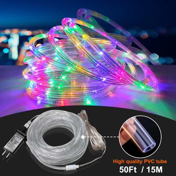 50Ft 375 LED RGB Color Changing Rope Lights Outdoor LED Rope Lights with Plug & Remote Waterproof 21 Colors Changing String Lights for Bedroom Party Wedding Patio Garden Holiday Lights Decoration