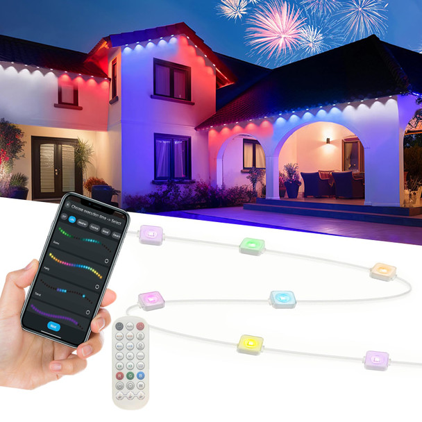 Permanent Outdoor Lights for House 100ft Smart ICRGB Outside LED Eaves Lights, IP67 Waterproof Eaves Lights for Christmas Halloween Holiday Decorations, Work with Alexa, Google Assistant