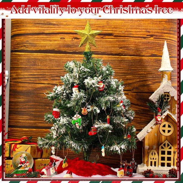 30 Pieces Mini Christmas Tree Skirt Mini Resin Christmas Ornament Miniature Christmas Tree Ornaments Santa Snowman Ornament with Glitter Star Tree Topper for Tree Decoration (Tree Topper in Gold)