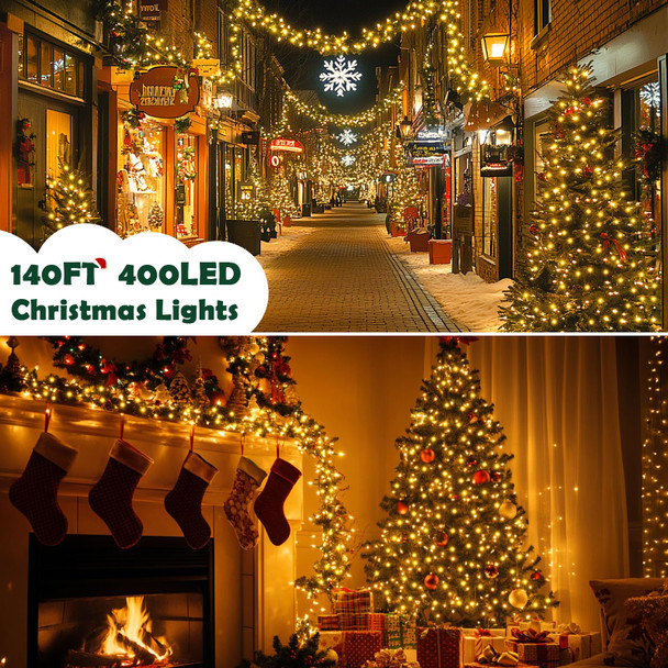 140FT Christmas Lights Indoor Outdoor Waterproof, 400 LED 8 Modes Warm Twinkling String Lights for Room Decorations, Ideal for Christmas Trees, Wedding, and Party 140FT Christmas Lights Indoor Outdoor Waterproof, 400 LED 8 Modes Warm Twinkling String Lights for Room Decorations, Ideal for Christmas Trees, Wedding, and Party