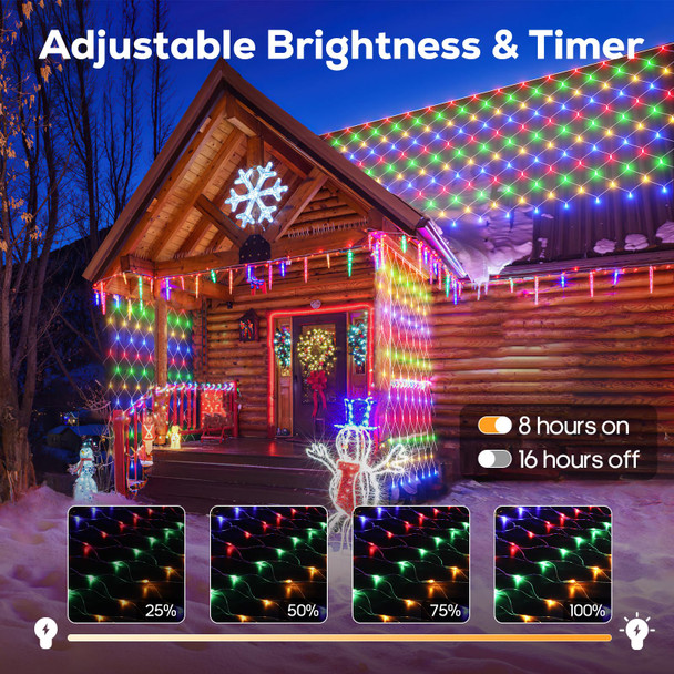 12ft x 5ft 360LED Christmas Net Lights, Connectable Outdoor Mesh Bush Lights with 8 Modes, Timer, Dimmer, Memory Function, Waterproof for Indoor Outdoor Decor.Multi-Color