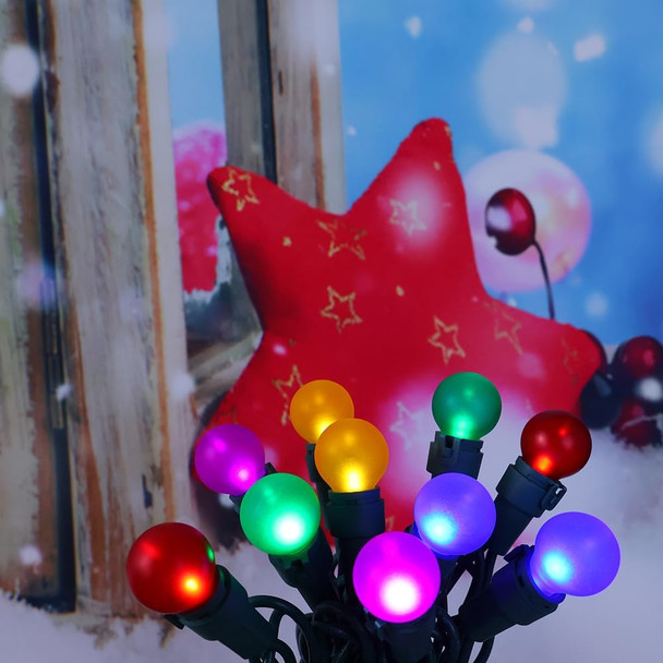 Christmas Light Frosted Multi Color 50 LED Globe String Light UL LED String Lights Plug in Indoor/Outdoor for Xmas Holiday Decor Green Wire Light Set Extendable G15 Glass Bulb