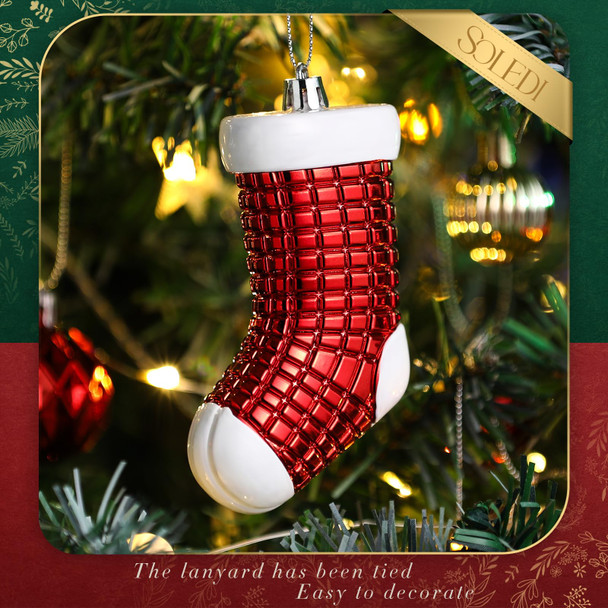 SOLEDI 128 Pcs Christmas Tree Decorations Set Assorted Christmas Ornaments, Pre-Tied Christmas Balls for Xmas Hanging Decorations Festival Holiday Decor, Shiny, Shatterproof Decorated Baubles, Red