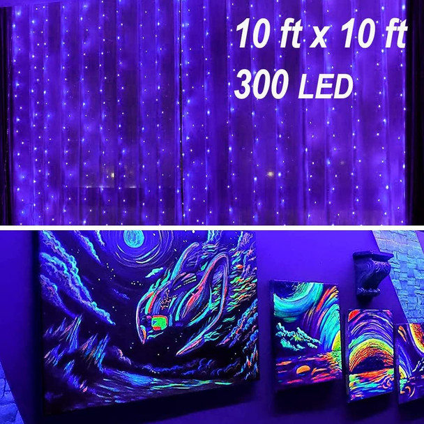 Solhice Black Light Curtain String Lights for Glow Party 10ft x10ft 306 LEDs, Blacklight with Remote Control for Christmas Bedroom Birthday Fluorescent Party Indoor Décor