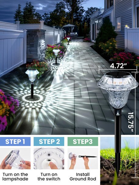 SOLPEX Solar Lights Outdoor, Pathway Garden Decor Lights, Solar Powered Waterproof Decoration for Patio Front Porch Yard Outside Landscape Lighting(8 Pack Cold White)