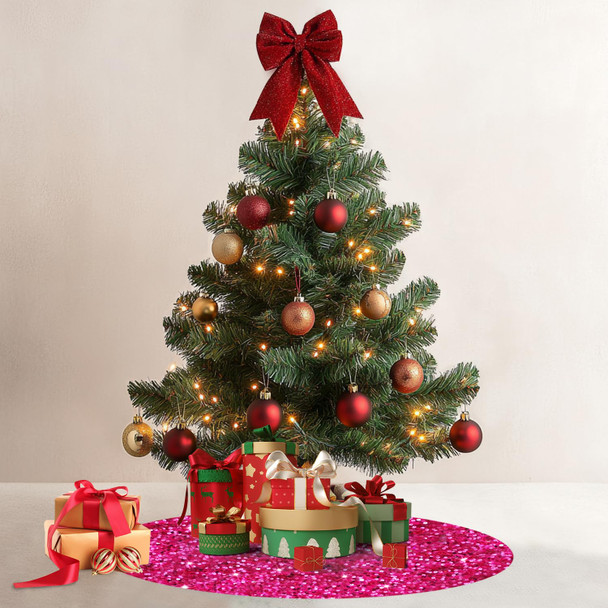 Hot Pink Christmas Tree Skirt Pencil 21 Inches Sequin Tree Skirt for Small Artificial Trees Velvet Christmas Tree Carpet Mat Embroidered Tree Skirts Fuchsia for All Season Festive Decorations