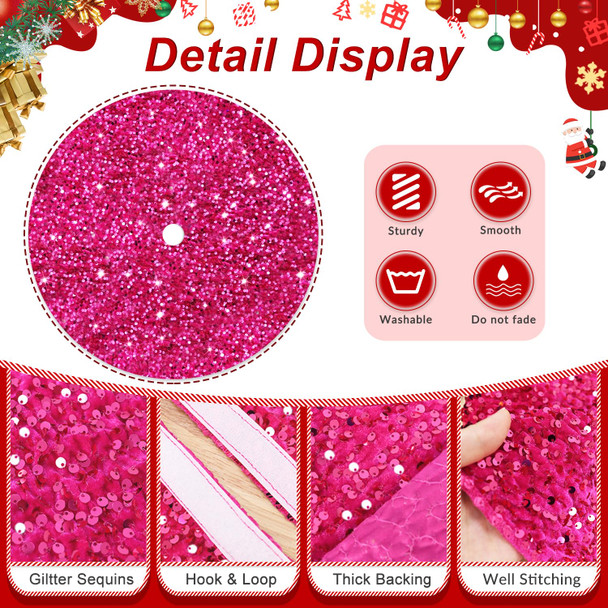 Hot Pink Christmas Tree Skirt Pencil 21 Inches Sequin Tree Skirt for Small Artificial Trees Velvet Christmas Tree Carpet Mat Embroidered Tree Skirts Fuchsia for All Season Festive Decorations
