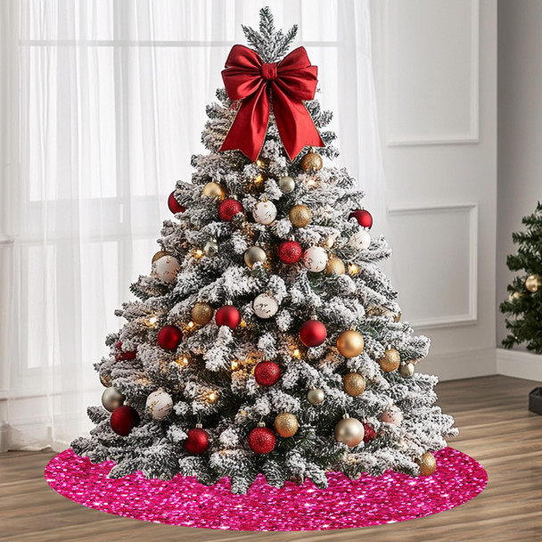 Hot Pink Christmas Tree Skirt Pencil 21 Inches Sequin Tree Skirt for Small Artificial Trees Velvet Christmas Tree Carpet Mat Embroidered Tree Skirts Fuchsia for All Season Festive Decorations