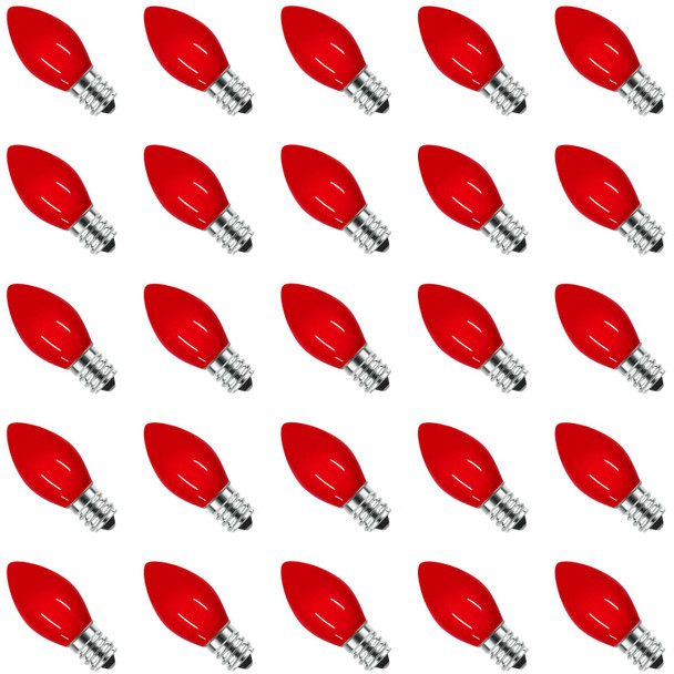 25 Pack Red LED Light Bulbs C7 Replacement Bulbs - LED Glass Opaque Red Bulbs for Christmas Tree Garland Decor, Christmas Lights Replacement Bulbs for Home Yard Porch Stair, E12 Base, 0.6W