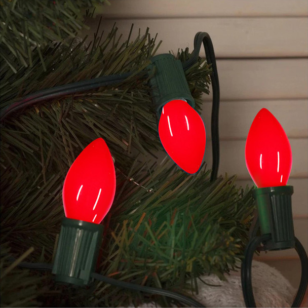 25 Pack Red LED Light Bulbs C7 Replacement Bulbs - LED Glass Opaque Red Bulbs for Christmas Tree Garland Decor, Christmas Lights Replacement Bulbs for Home Yard Porch Stair, E12 Base, 0.6W