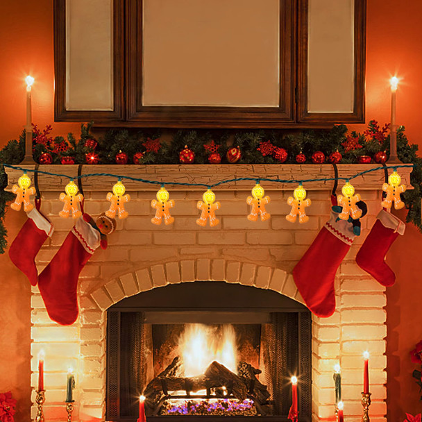 8.5Ft LED Christmas Gingerbread Lights Gingerbread Man String Lights with 10 Pack Cute Gingerbread Man for Indoor Outdoor Christmas Decorations for Christmas Tree Home Party, 0.48W