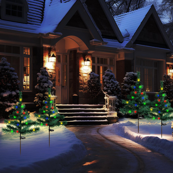 Solar Christmas Tree Garden Stake Lights, d Solar Christmas Decoration Tree Lights, Outdoor Waterproof Yard Patio Path Lights, 2 Pack, 2 Modes