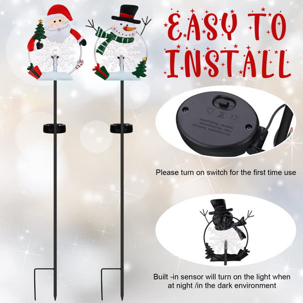 4 Pack Christmas Metal Lights Outdoor Solar Stake Light Snowman Christmas Garden Stake Light with Warm Lights Solar Christmas Yard Decor for Garden Lawn Pathway Holiday Winter (Lovely Style)