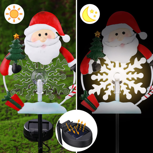 4 Pack Christmas Metal Lights Outdoor Solar Stake Light Snowman Christmas Garden Stake Light with Warm Lights Solar Christmas Yard Decor for Garden Lawn Pathway Holiday Winter (Lovely Style)