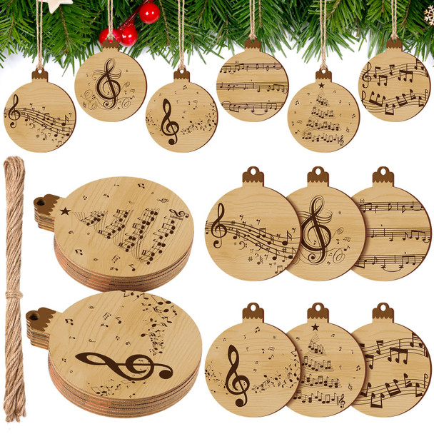 36 Pcs Christmas Treble Clef Music Wood Christmas Tree Holiday Ornament Music Notes Shaped Wood DIY Craft Cutouts Musical Wood Tags Ornaments with Rope, approx. 8 cm/ 3.15 inches