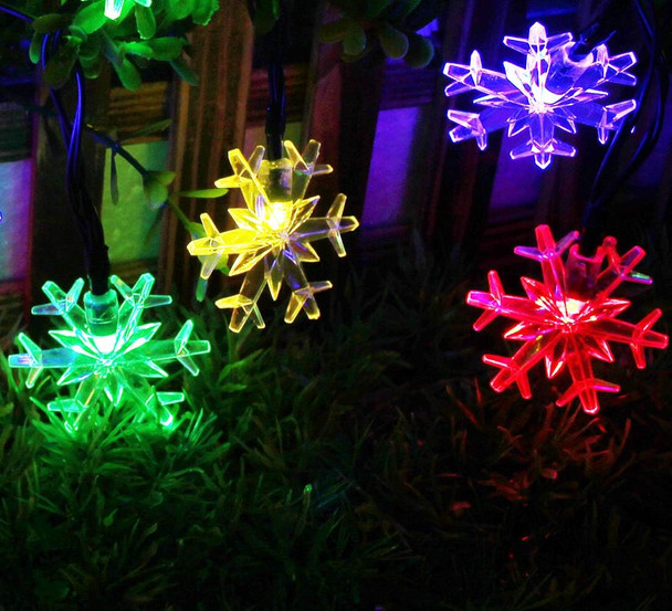 Solar Snowflake String Lights 20ft 30 LEDs Waterproof 8 Modes Solar Powered String Fairy Lights Christmas Lights Patio Lights Indoor Outdoor Lighting for Patio Holiday Party Gar
