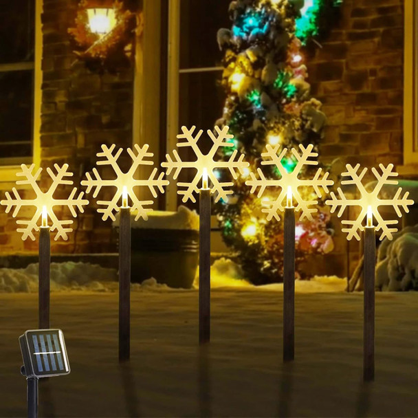 Solar Christmas Pathway Lights, 5 Pack Solar Snowflake Lights with Stake Outdoor Waterproof Landscape Lights Christmas Decorative Lights for Garden Yard Street Park Christmas Wedding