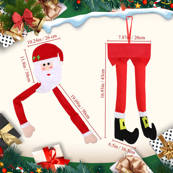 2 Pieces Large Christmas Tree Topper Santa Tree Topper in Red Hat and Long Arms Hugging Santa Clause Decorations Christmas Santa Leg Decoration Xmas Trees Ornament for Christmas Party Decor